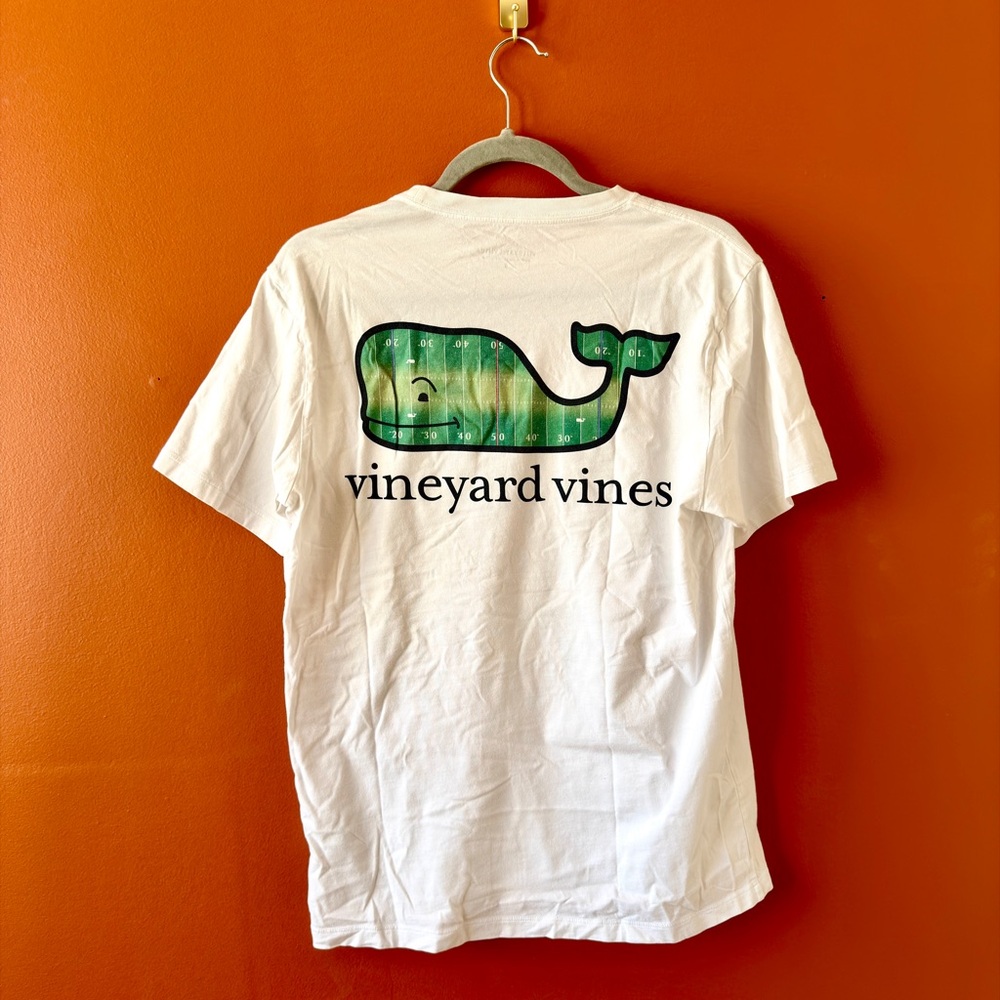Vineyard Vines White Tee with Green Whale Pocket